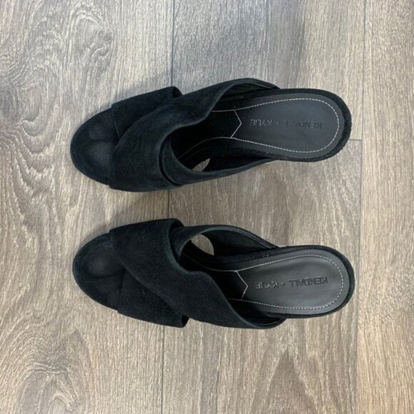 Revolve Kendall & Kylie Karmen Mules heels CrissCross Lucite Acrylic Clear Suede - Picture 9 of 16